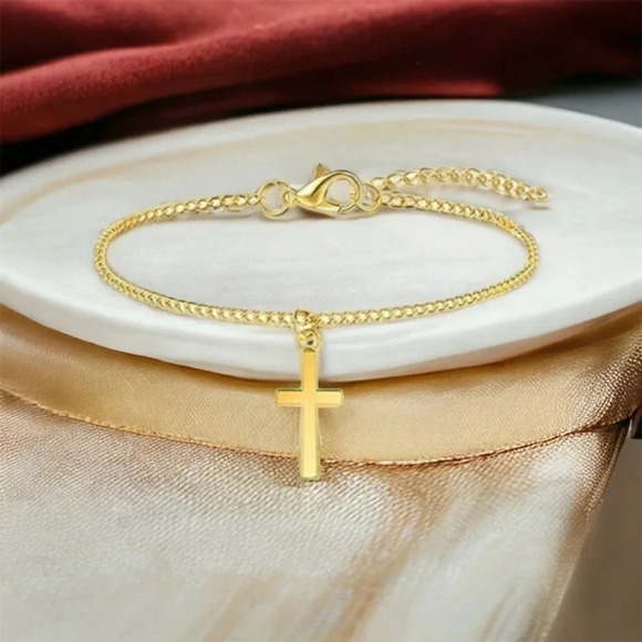 Gold Cross Anklet Bracelet - Picture 2 of 5